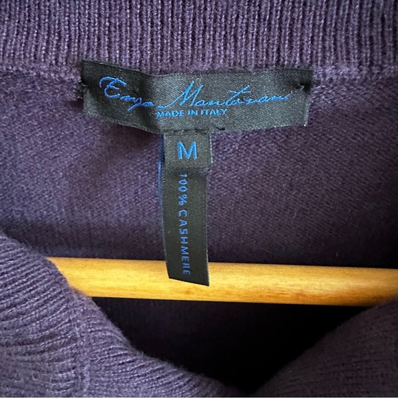 Enzo Mantovani Cashmere 4 Button Elbow Patch Sweater Purple Med Preppy Academia - Picture 5 of 6